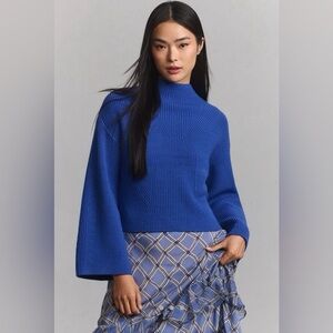 By Anthropologie Maeve The Katey Ribbed Mock Neck Sweater Bell Sleeves - Small
